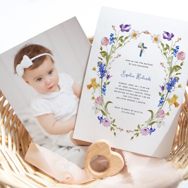Wildflowers and Butterflies | Photo Back Baptism Invitation (Creator Uploaded)