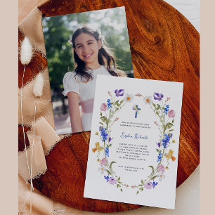 Wildflowers and Butterflies Photo First Communion Invitation