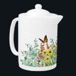 Wildflowers and Butterflies Teapot<br><div class="desc">Accent the decor of your kitchen with this pretty flower-designed teapot. This pretty floral teapot features a watercolor eucalyptus,  wildflowers,  and butterfly design.  A pretty teapot for everyday use,  tea parties,  and would be a thoughtful birthday or housewarming gift.</div>