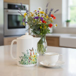 Wildflowers and Butterflies Teapot<br><div class="desc">Accent the decor of your kitchen with this pretty flower-designed teapot. This pretty floral teapot features a watercolor eucalyptus, wildflowers, and butterfly design. A pretty teapot for everyday use, tea parties, and would be a thoughtful birthday or housewarming gift.</div>