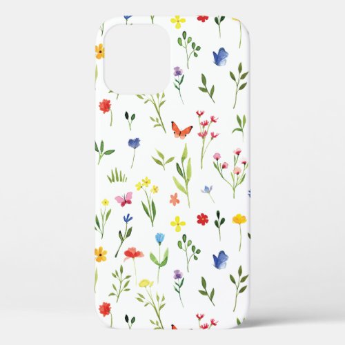 Wildflowers and Butterflies Watercolor Pattern iPhone 12 Case