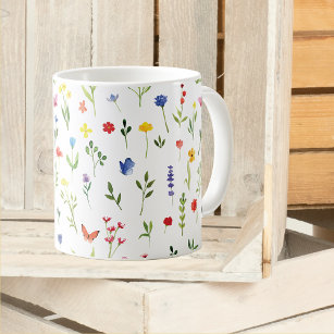 Wildflowers and Butterflies Watercolor Pattern Coffee Mug