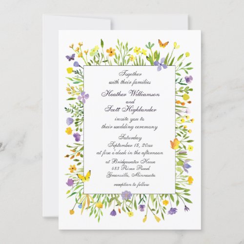 Wildflowers and Butterflies Watercolor Wedding Invitation