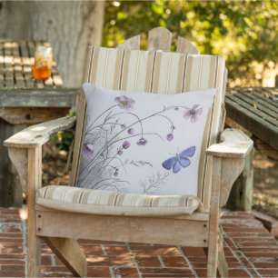 Wildflowers and Butterfly  Outdoor Pillow
