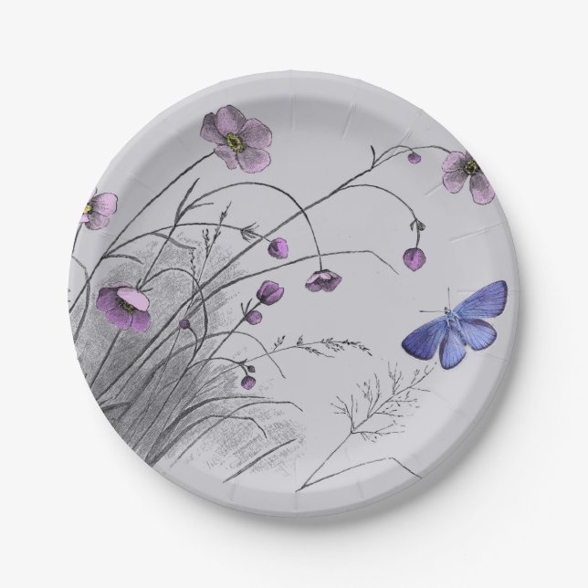 Wildflowers and Butterfly  Paper Plates (Front)