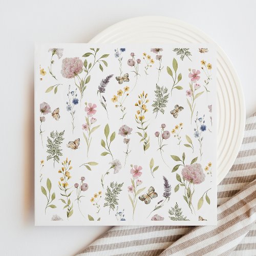 Wildflowers And Butterfly Watercolor   Napkins