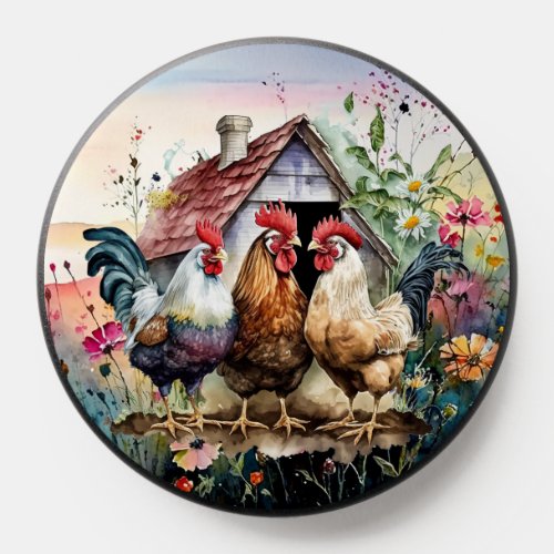 Wildflowers and Chickens Watercolors Popgrips PopSocket