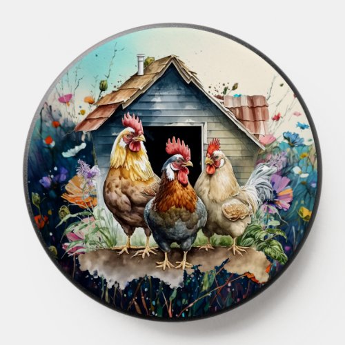 Wildflowers and Chickens Watercolors Popgrips PopSocket