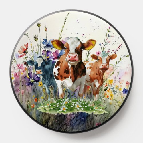 Wildflowers and Cows Watercolor Popgrips PopSocket