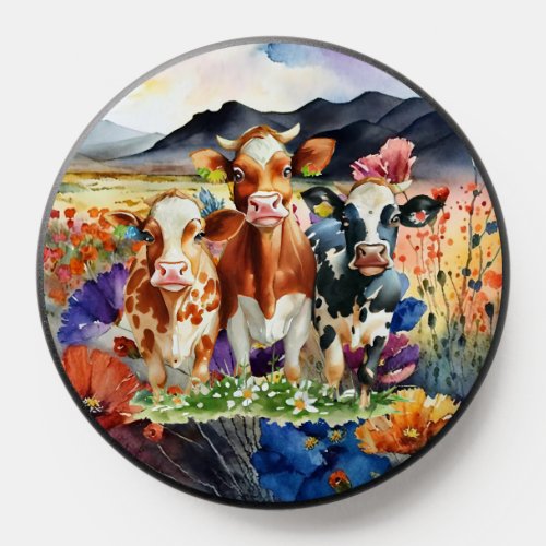 Wildflowers and Cows Watercolor Popgrips PopSocket