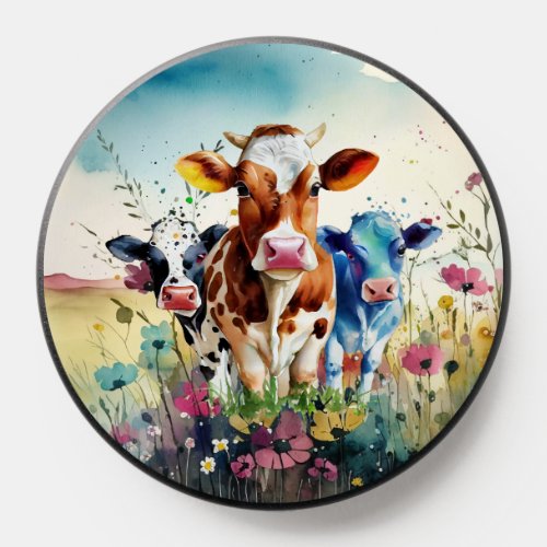 Wildflowers and Cows Watercolor Popgrips PopSocket