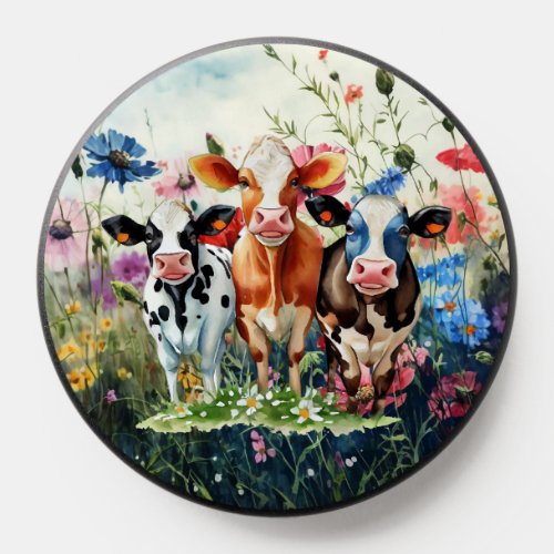 Wildflowers and Cows Watercolor Popgrips PopSocket