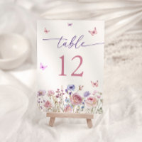 Wildflowers and Cute Butterfly Table Number
