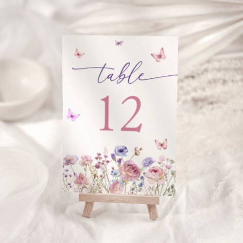 Wildflowers and Cute Butterfly Table Number