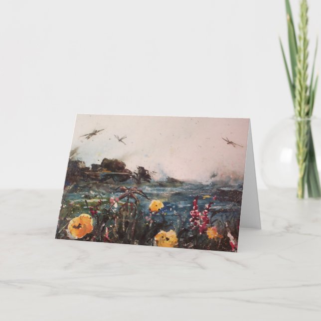 Wildflowers and Dragonflies Fine Art Greeting Card (Front)