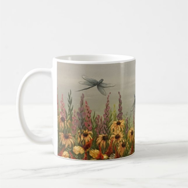 wildflowers and dragonfly coffee mug (Left)