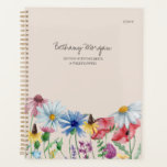 Wildflowers and Editable Quote Personalized Planner<br><div class="desc">Pretty Wildflowers planner, undated and ready to personalize with your name and the year. You can also edit the quote (or delete if no text required) which currently reads "Do you suppose she's a wildflower?". Trendy watercolor border of wild flowers including poppy, daisy, coneflower, clover and cornflower. Girly and feminine...</div>