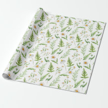 Wildflowers and Ferns Watercolor Wrapping Paper