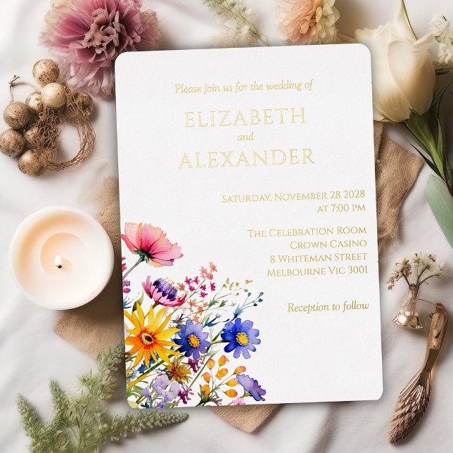 Wildflowers and Gold Foil Wedding Invitation  (Creator Uploaded)