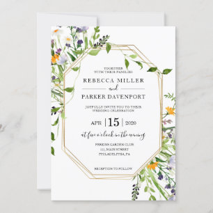 Wildflowers and Gold Geometric Wedding invitation