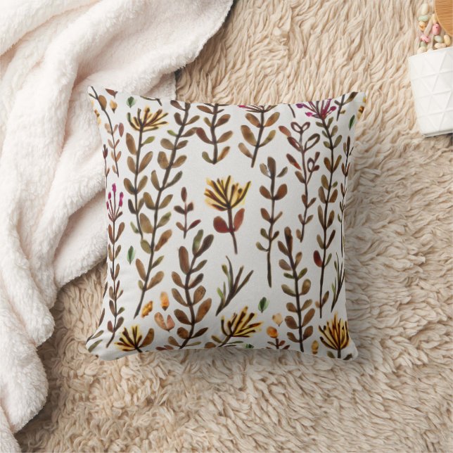 Wildflowers and leaves pattern throw pillow (Blanket)
