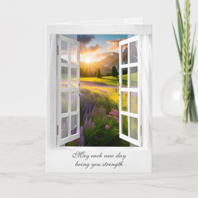 Wildflowers and Mountain Sunrise Sympathy Card (Front)