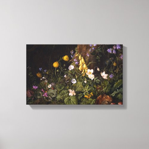 Wildflowers and Mushrooms in a Woodland Setting Canvas Print