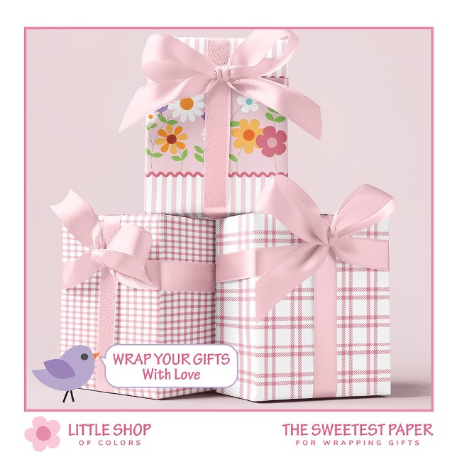 Wildflowers and Pink Stripes Birthday Wrapping Paper Sheets (Creator Uploaded)