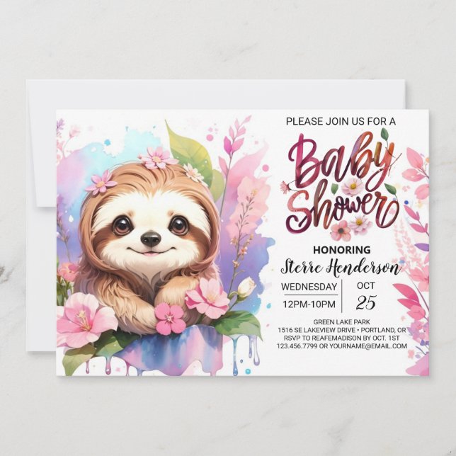 Wildflowers and Sloth Baby Shower Invitation (Front)