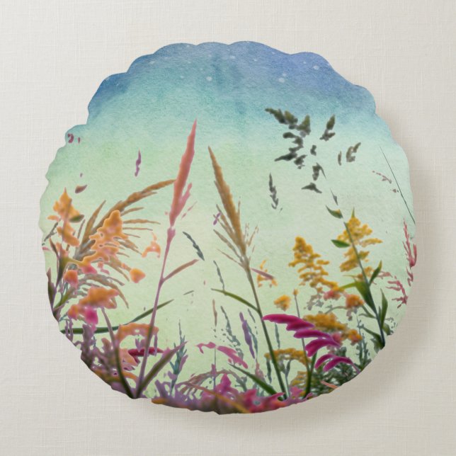 Wildflowers And Stars Round Pillow (Front)