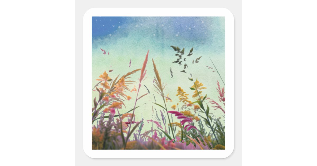 Wildflowers And Stars Square Sticker | Zazzle