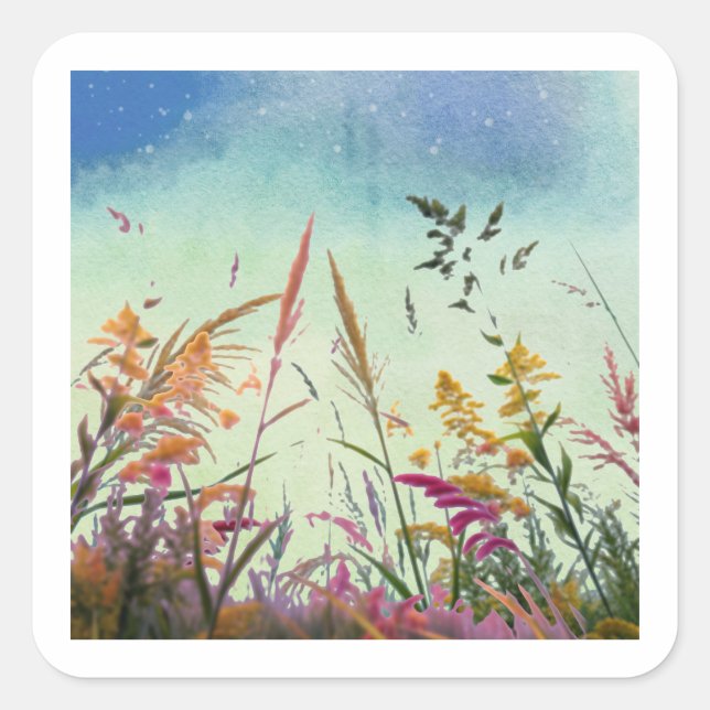 Wildflowers And Stars Square Sticker (Front)