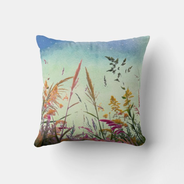 Wildflowers And Stars Throw Pillow (Back)