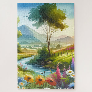 Wildflowers and Stream in Spring Valley Jigsaw Puzzle