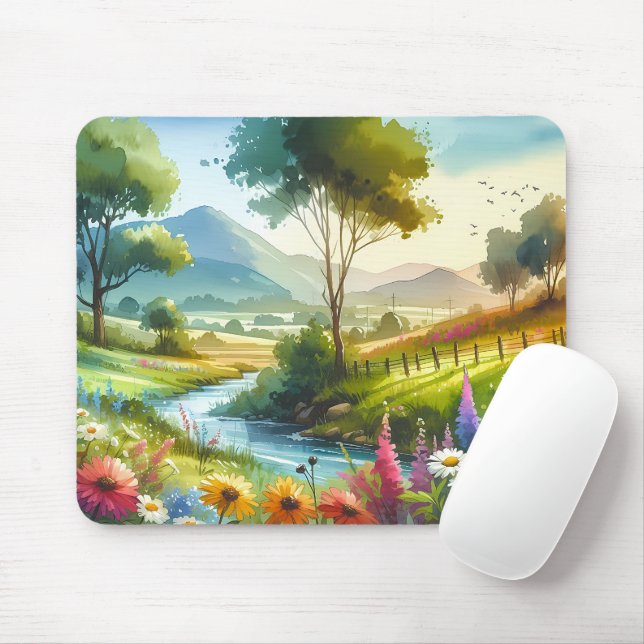 Wildflowers and Stream in Spring Valley Mouse Pad (With Mouse)