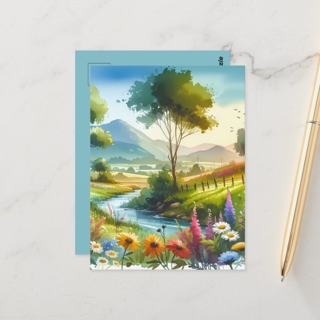 Wildflowers and Stream in Spring Valley Postcard (Front/Back In Situ)