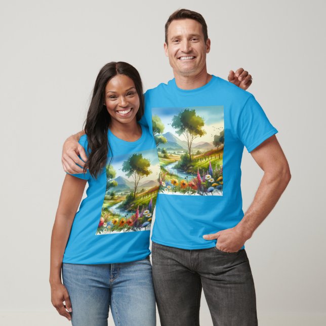 Wildflowers and Stream in Spring Valley T-Shirt (Unisex)