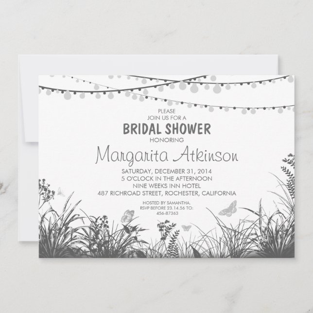 wildflowers and string lights bridal shower invitation (Front)