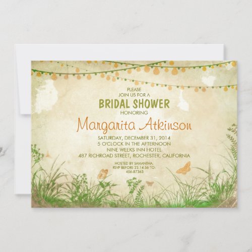 wildflowers and string lights bridal shower invitation