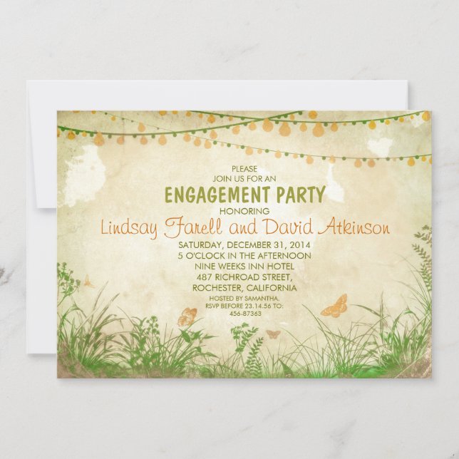 wildflowers and string lights engagement party invitation (Front)