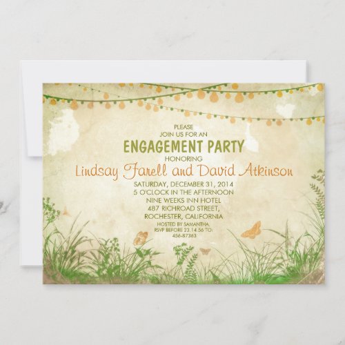 wildflowers and string lights engagement party custom invites