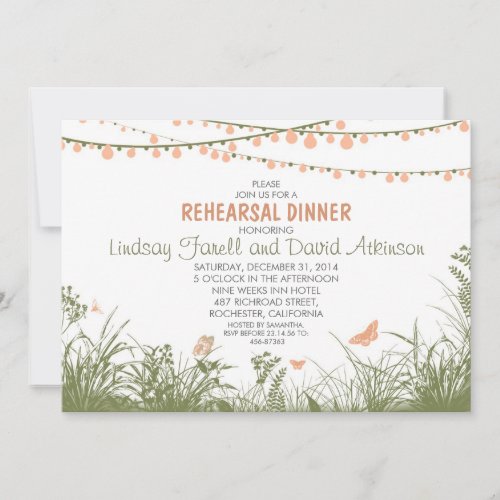 wildflowers and string lights rehearsal dinner invitation