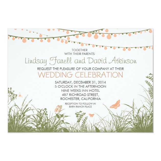 Wildflowers And String Lights Wedding Invitation