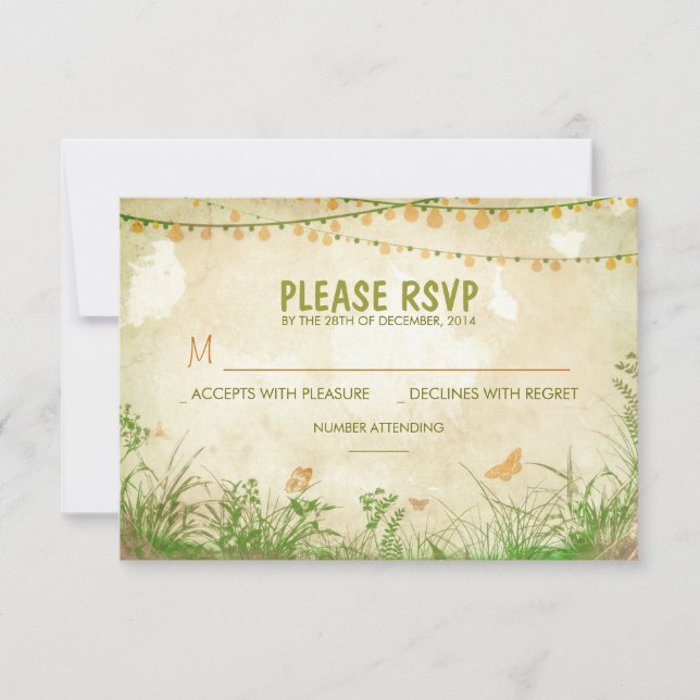 wildflowers and string lights wedding RSVP cards (Front)