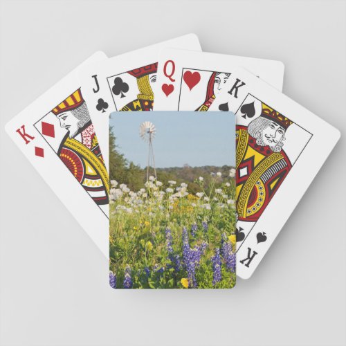 Wildflowers And Windmill In Texas Hill Country Playing Cards