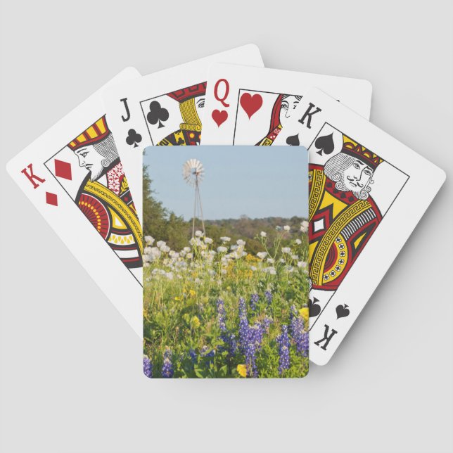 Wildflowers And Windmill In Texas Hill Country Poker Cards (Back)