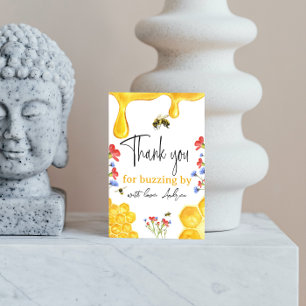 Wildflowers and Yellow Honey Bee Watercolor Floral Thank You Card