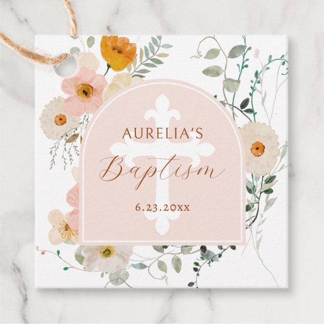 Wildflowers Arch Baptism Favor Tags (Front)