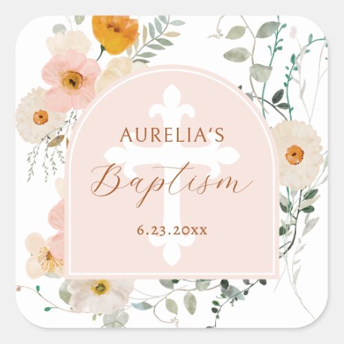 Wildflowers Arch Baptism Square Sticker