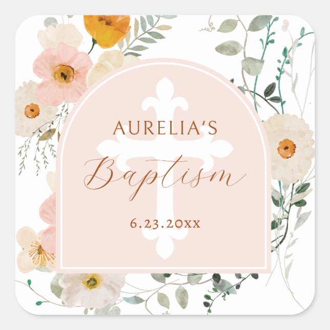 Wildflowers Arch Baptism Square Sticker (Front)